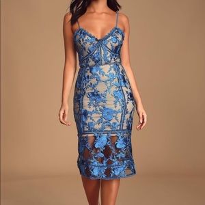 Lulus Deeply Cherished Blue Lace Midi Lace Dress size L